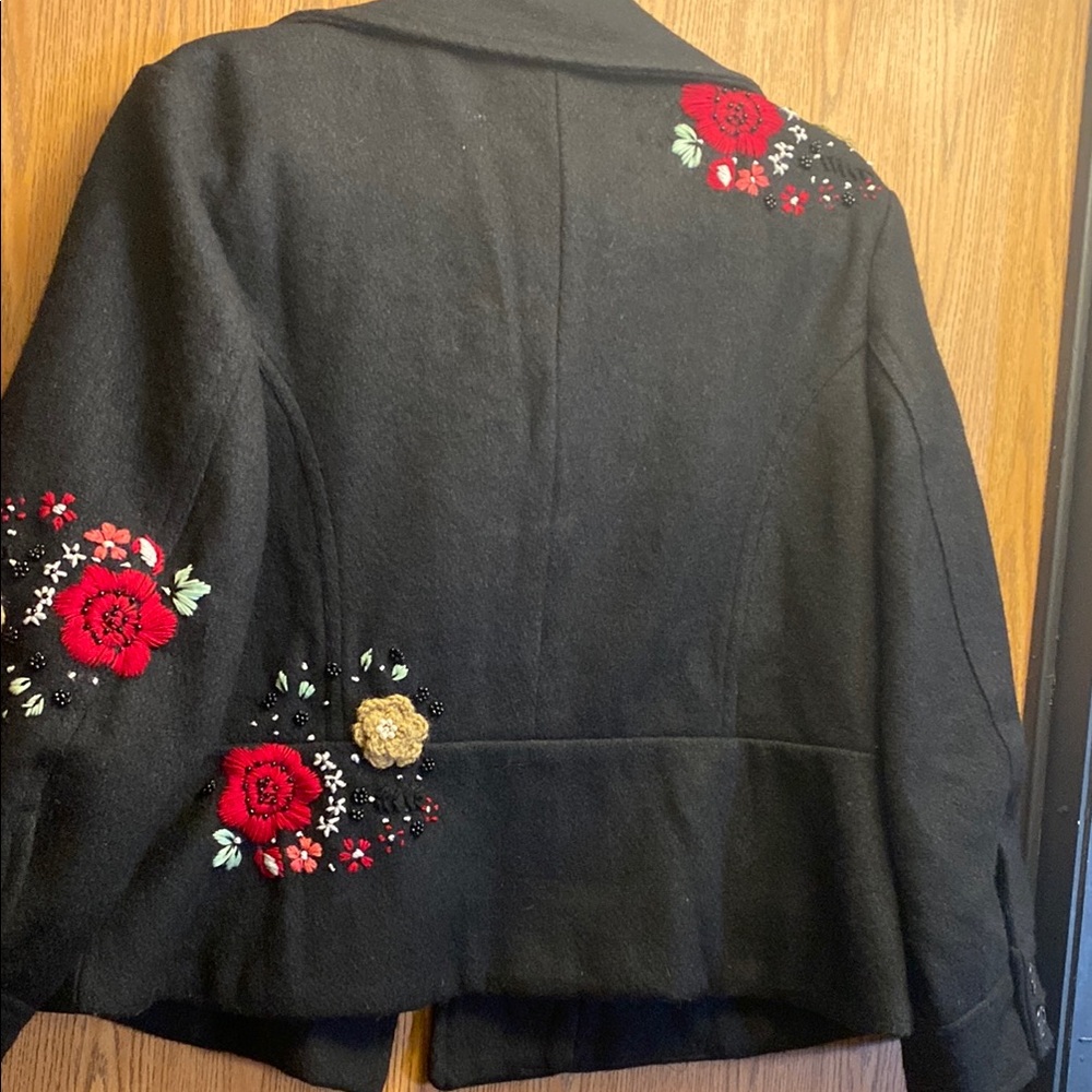 Embroidered Black Jacket with Floral Accents